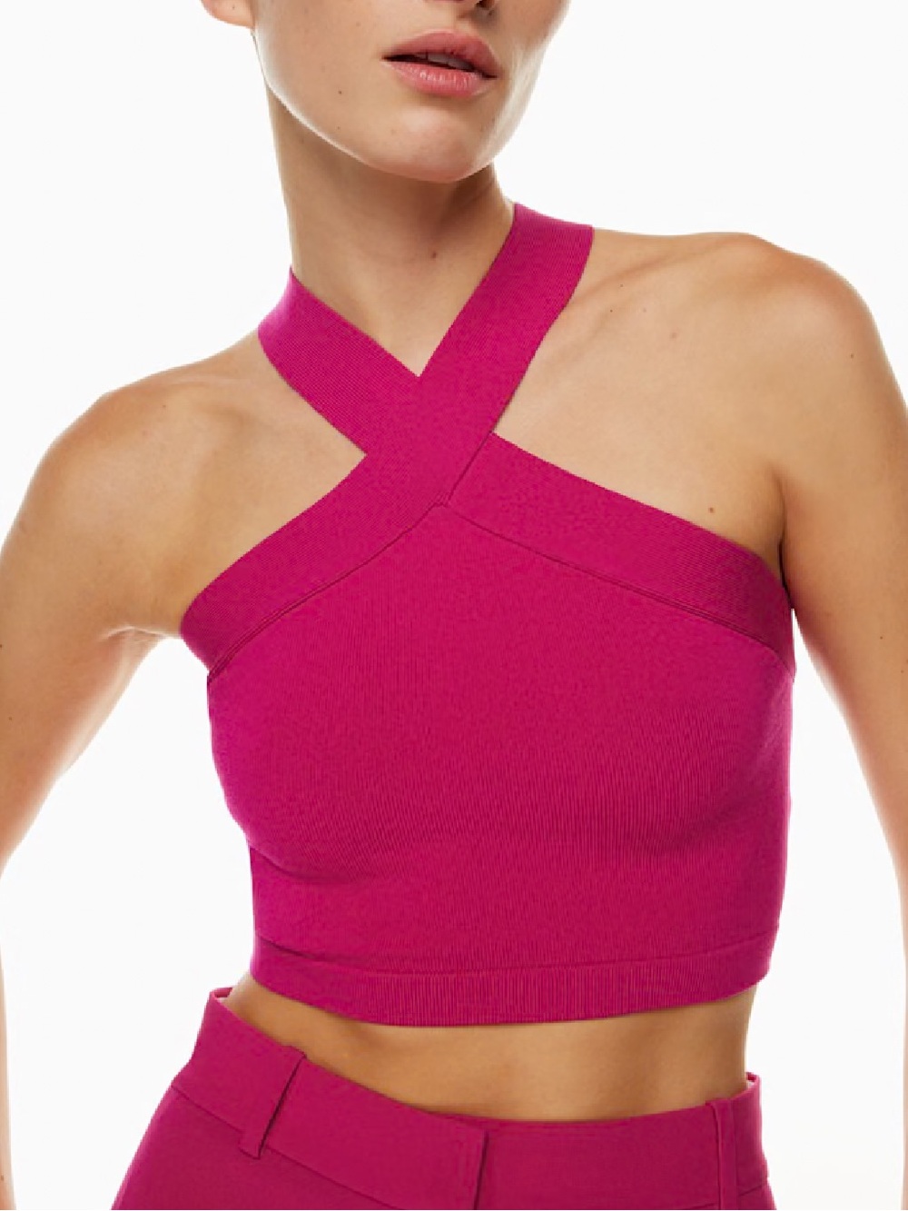 NEW Aritzia Babaton Sculpt Knit Criss Cross Cropped Tank Small Pink - Picture 2 of 10